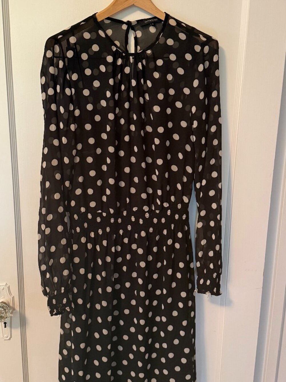 Black and white polka dot graphic print sheer midi dress, size medium.